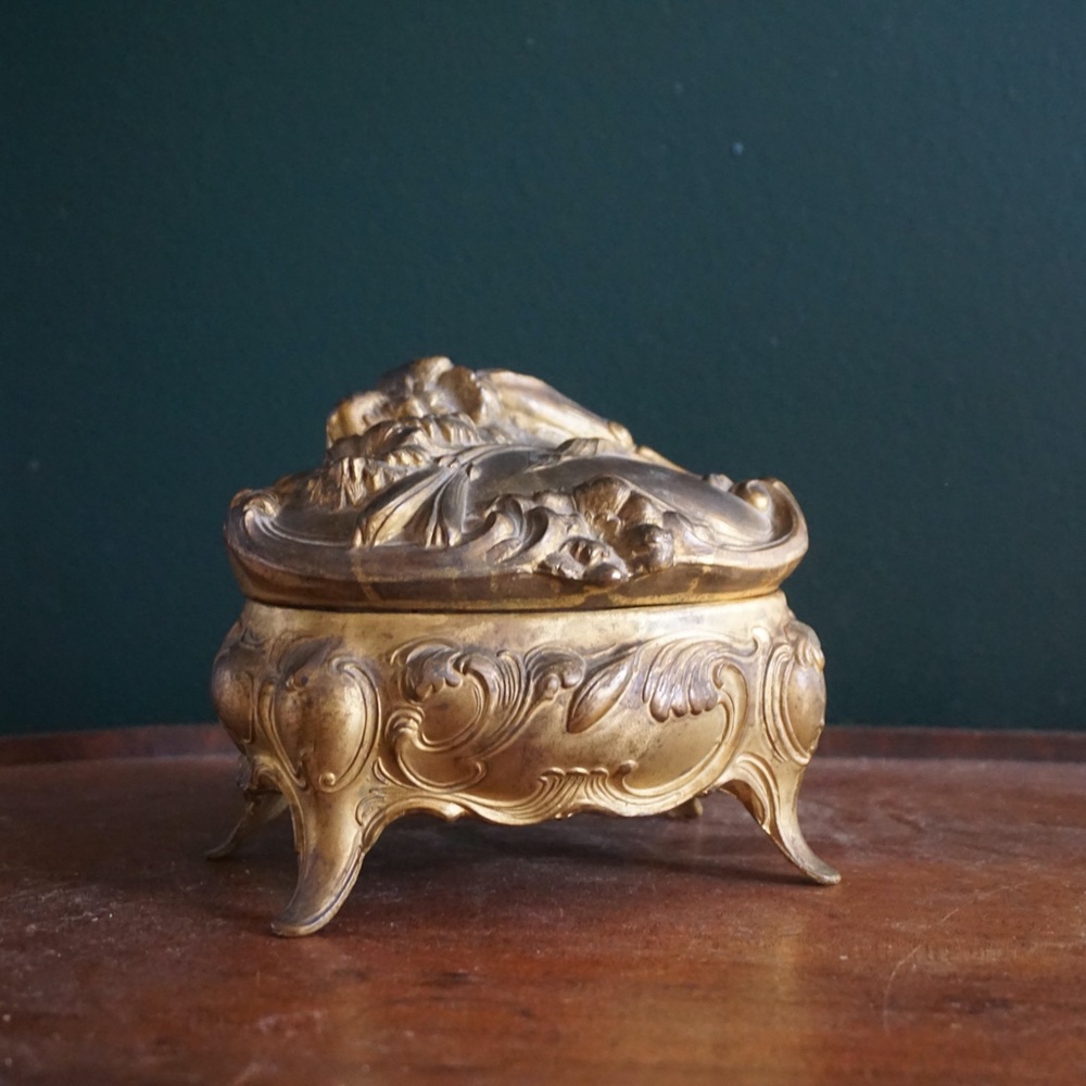 vtg 1920s gilded metal keepsake jewelry box